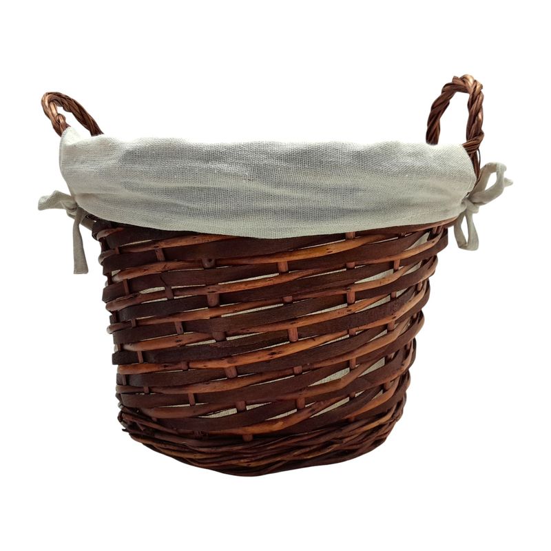 Double Handle Round Basket w/Removable White Fabric Liner Brown (MD)