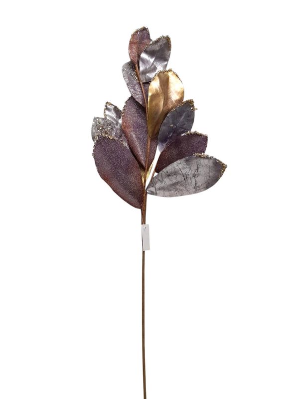 35" Glitter Magnolia Leaf Spray Grey/Silver