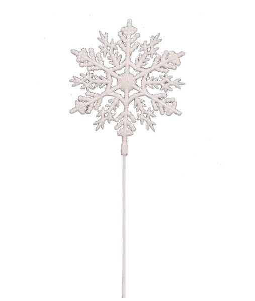 12pc 4&quot; Glitter Snowflake on 8&quot; Pick White