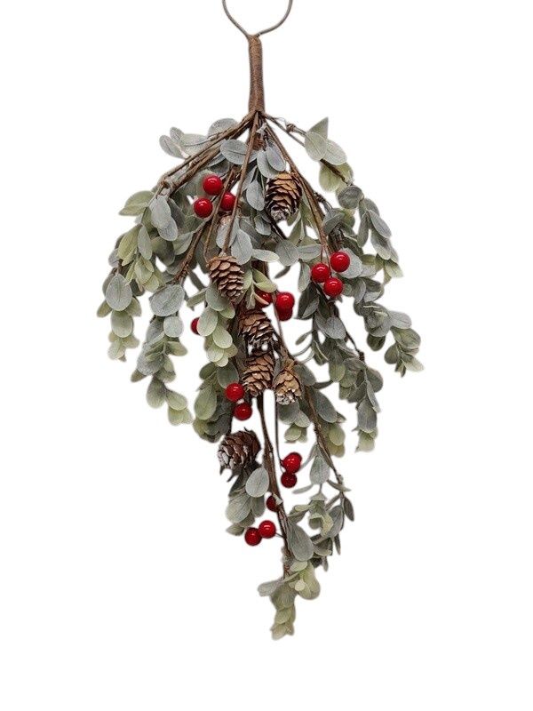 16" Eucalyptus Hanger w/Berries/Pinecones Red