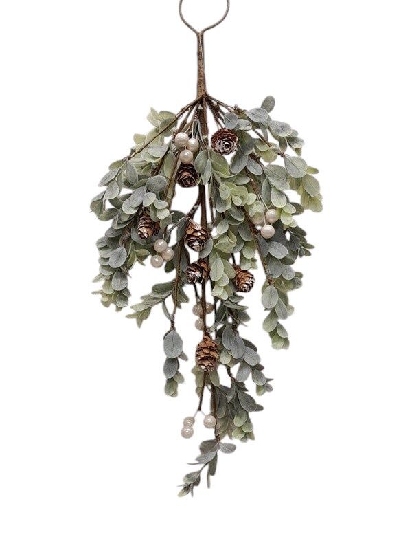 16" Eucalyptus Hanger w/Berries/Pinecones White