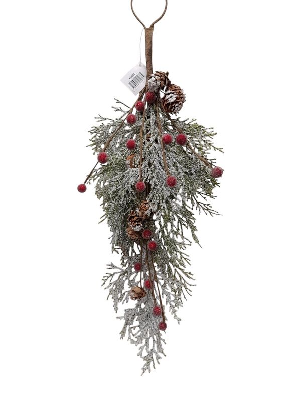 20" Snowy Pine Hanger w/Berries Red