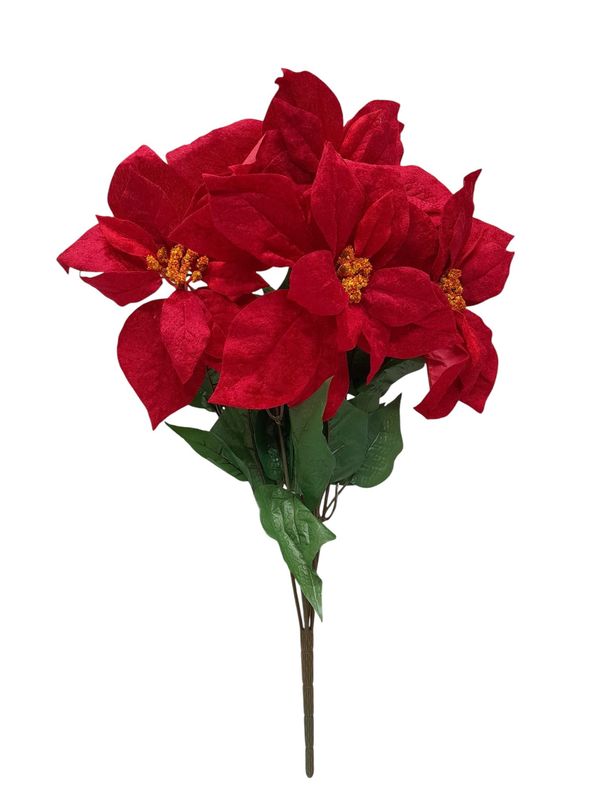 21" Velvet Poinsettia Bush x5 Red