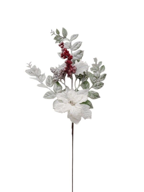 21" Snowy Poinsettia Spray White