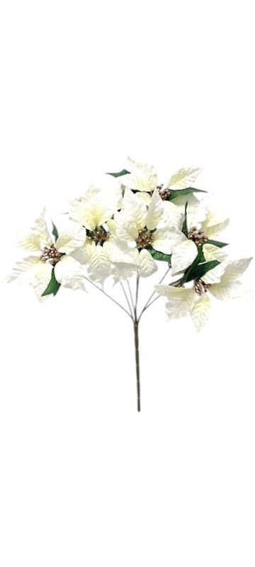 17" Poinsettia Bush x7 Cream/White