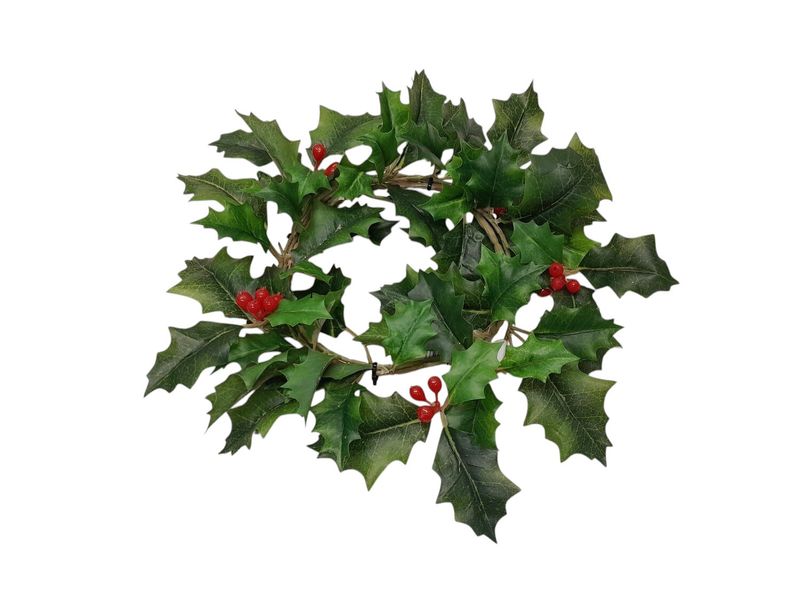 4.5" Holly Candle Ring Green