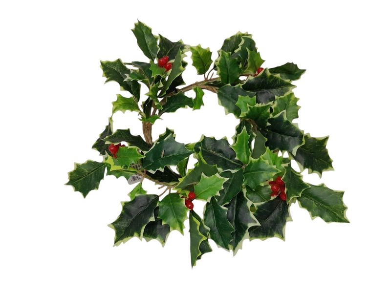 4.5" Holly Candle Ring Variegated