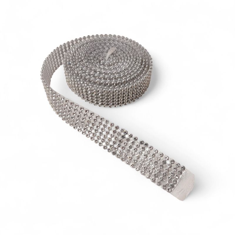 0.75"x2yd Rhinestone Ribbon Silver