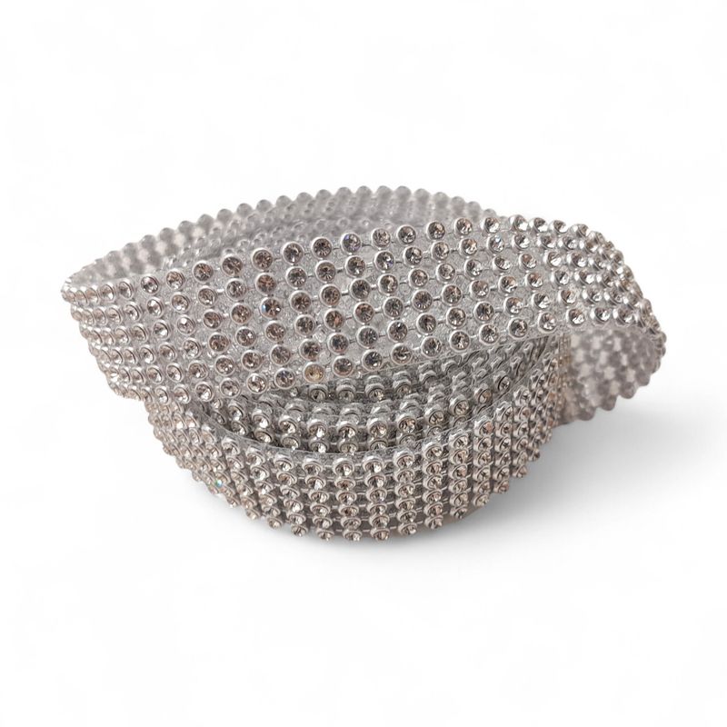 0.75"x2yd Rhinestone Ribbon Silver