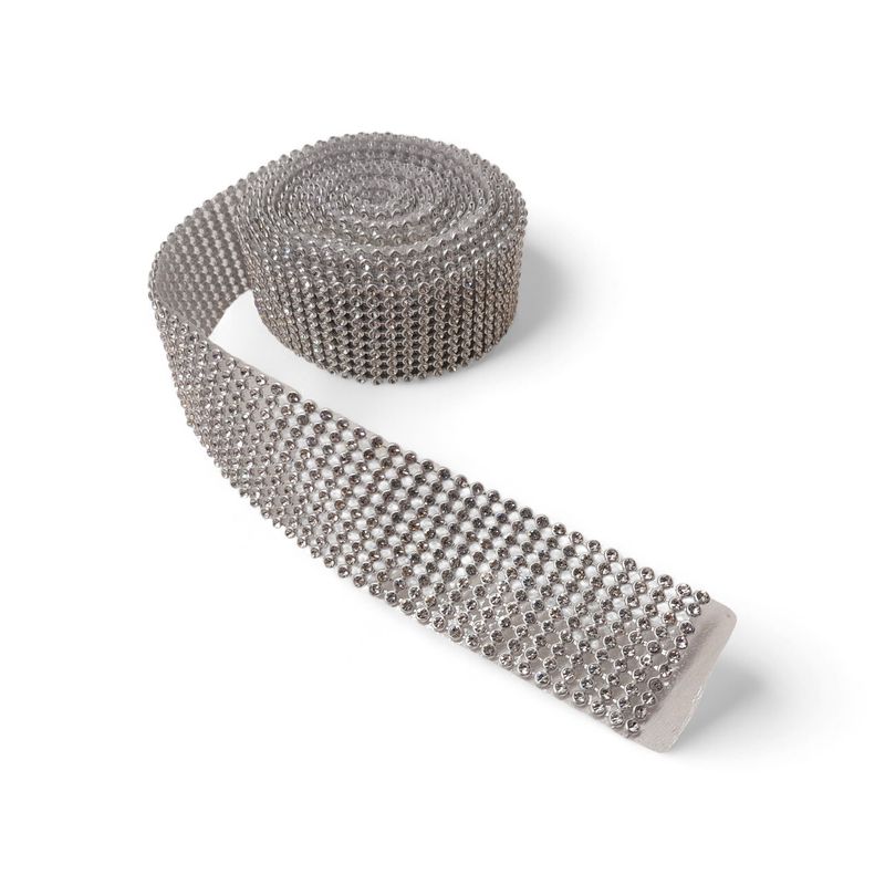1.25"x2yd 10 Row Rhinestone Ribbon Silver