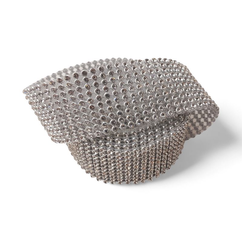 1.25"x2yd 10 Row Rhinestone Ribbon Silver