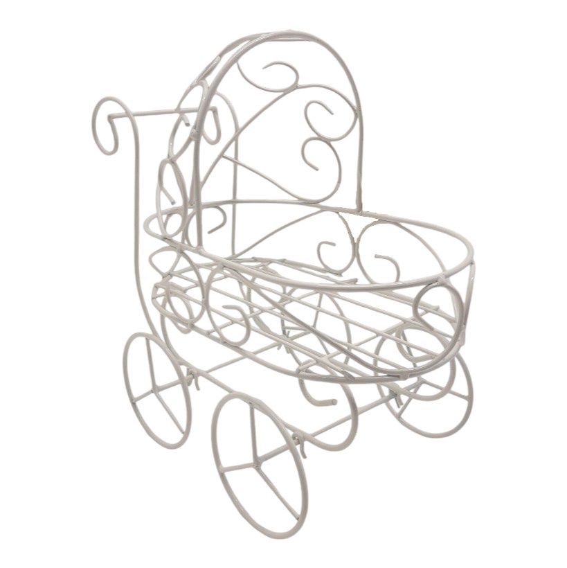 12" Metal Wired Baby Carriage White