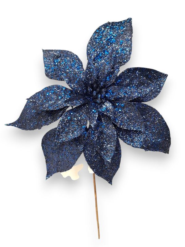 20" Glitter Poinsettia Pick Navy
