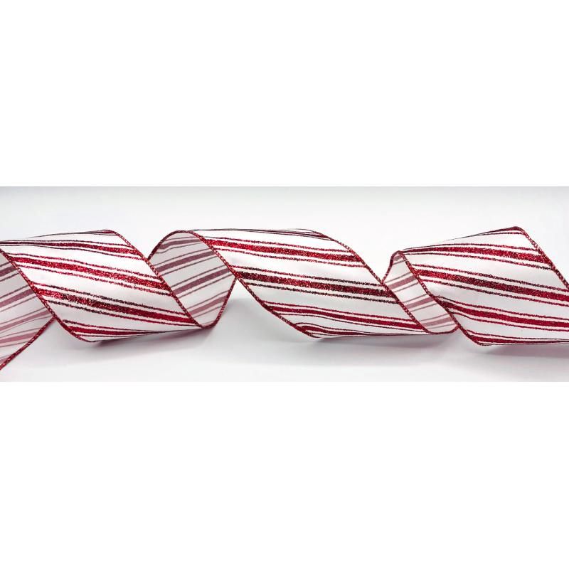 2.5&quot;x50yd Candy Stripes Wired Ribbon White/Red