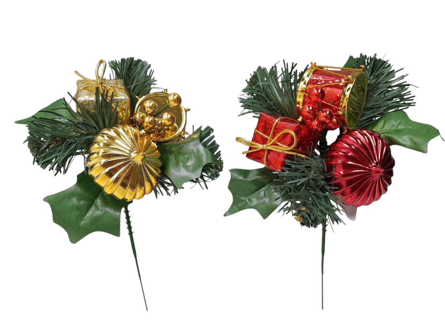 7" Holly Pine Pick w/Ball  Assorted