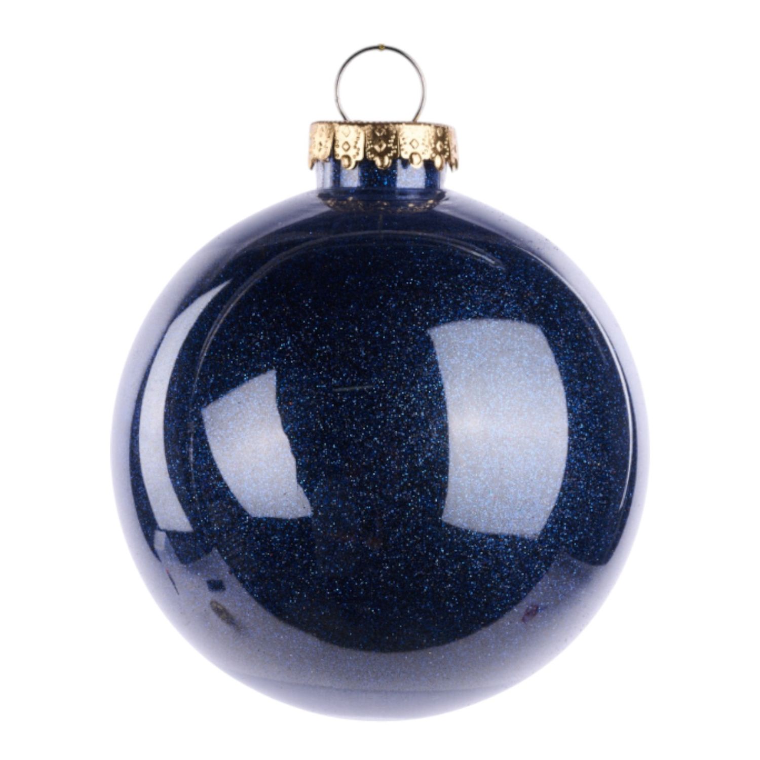 100mm Lacquer Look Glitter Ornament Navy Blue (Plastic)