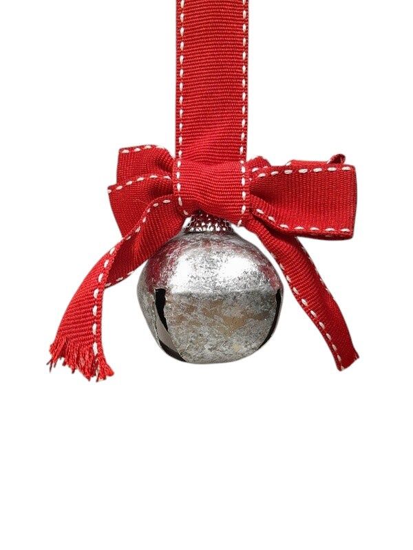 2.5" Silver Jingle Bell Ornament With Red Bow