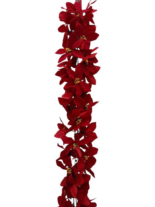 *6&#39; Mini Poinsettia Garland Red