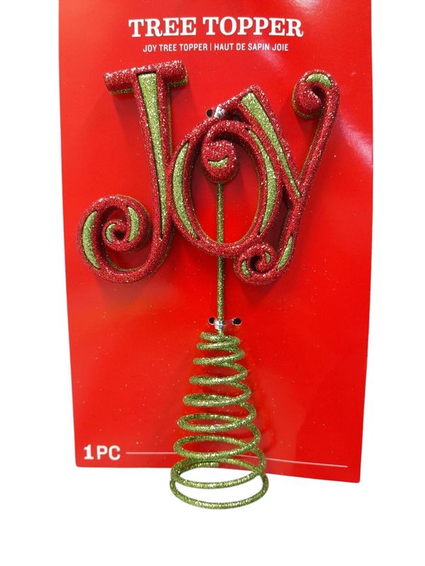 6" Glitter Joy Tree Topper Red/Green