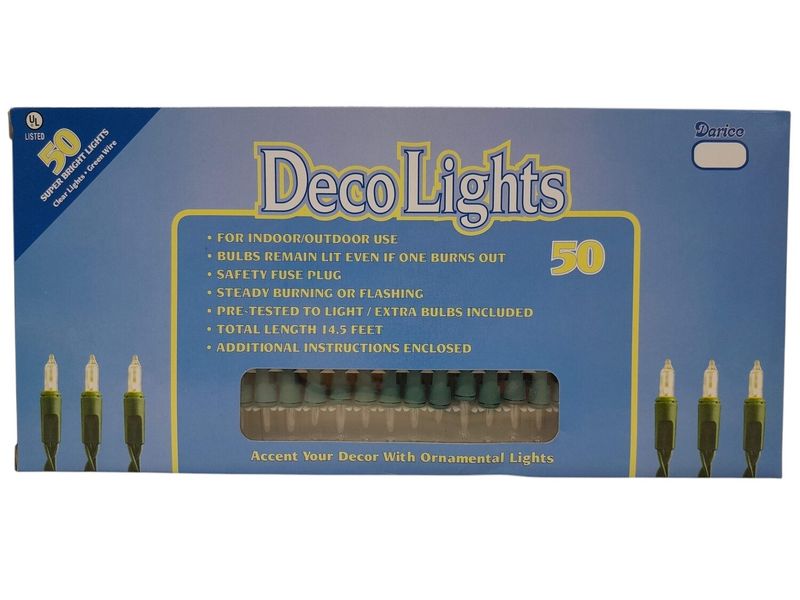 50 Light 14.5ft Clear w/ Green Wire