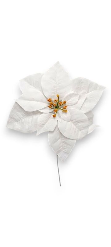 14" Waterproof Velvet Poinsettia Pick w/11" Head White