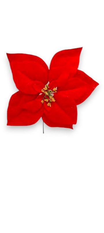 14" Waterproof Velvet Poinsettia Pick w/11" Head Red