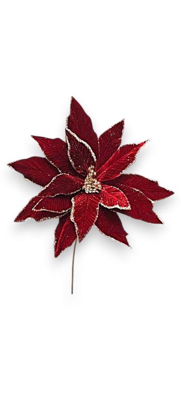 23" Velvet/Glitter Poinsettia Burgundy/Gold