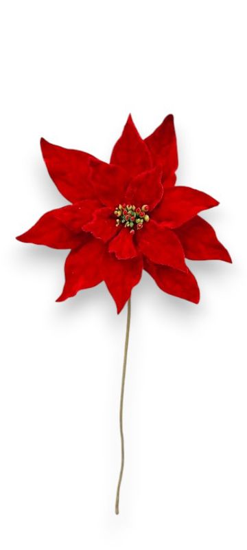20" Velvet Poinsettia Pick Red