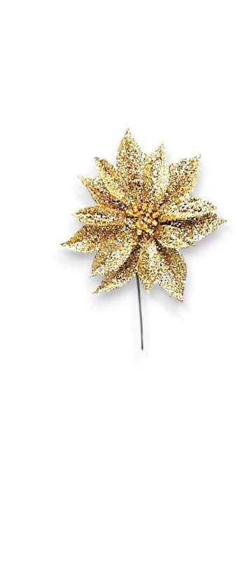 7.5" Mini Glitter Poinsettia Pick w/3.5" Head Gold
