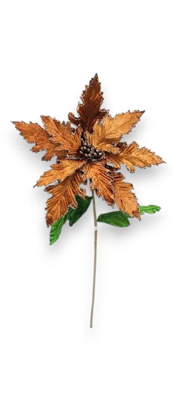 24" Glitter Velvet Poinsettia Spray Chocolate