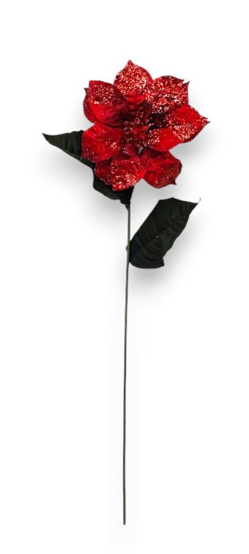 24" Velvet/Glitter Poinsettia Spray Red