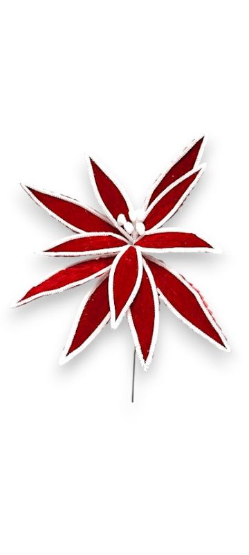 30" Snowy Poinsettia Spray Red/White