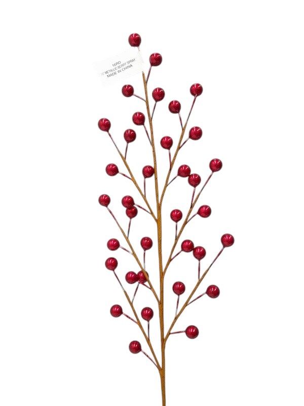 1pc 19&quot; Metallic Berry Spray w/35 Berries Red
