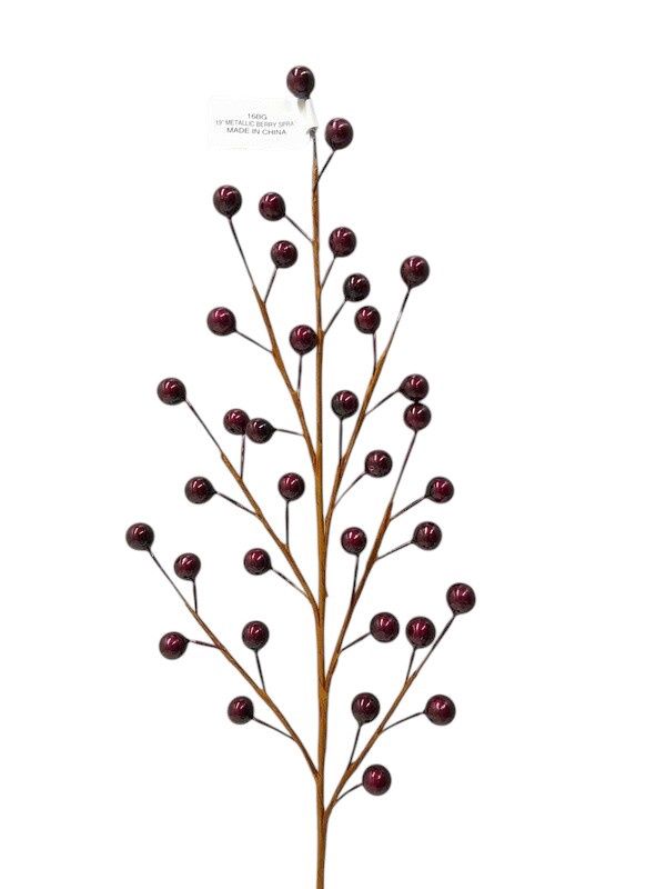 1pc 19" Metallic Berry Spray w/35 Berries Burgundy