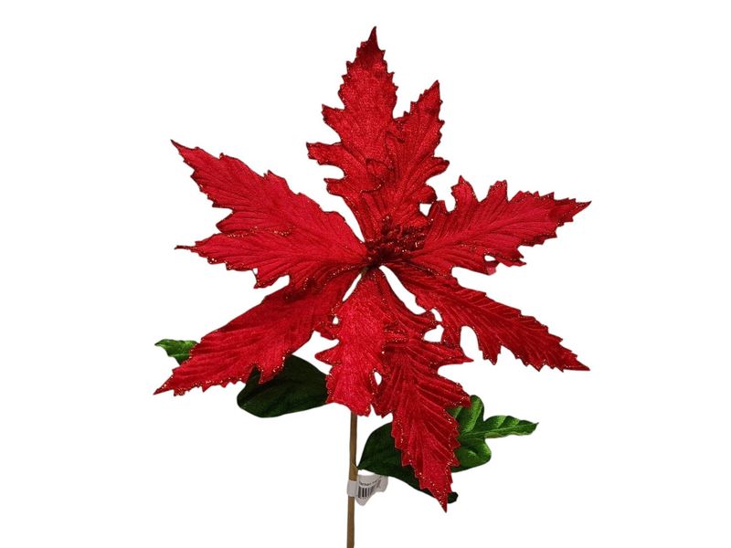 24" Glitter Velvet Poinsettia Spray Red