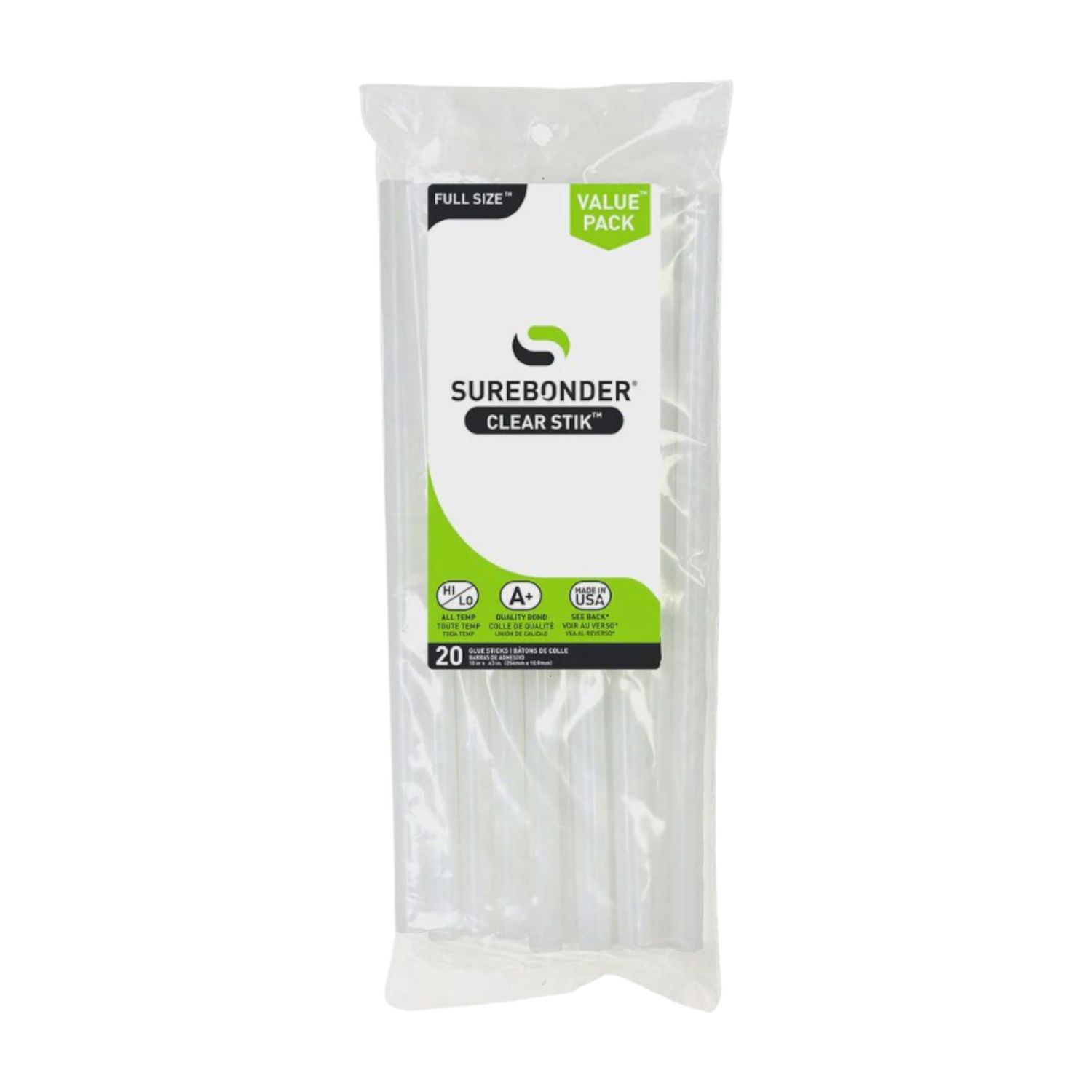 20pc 10" Full Size Hot Glue Sticks  Clear