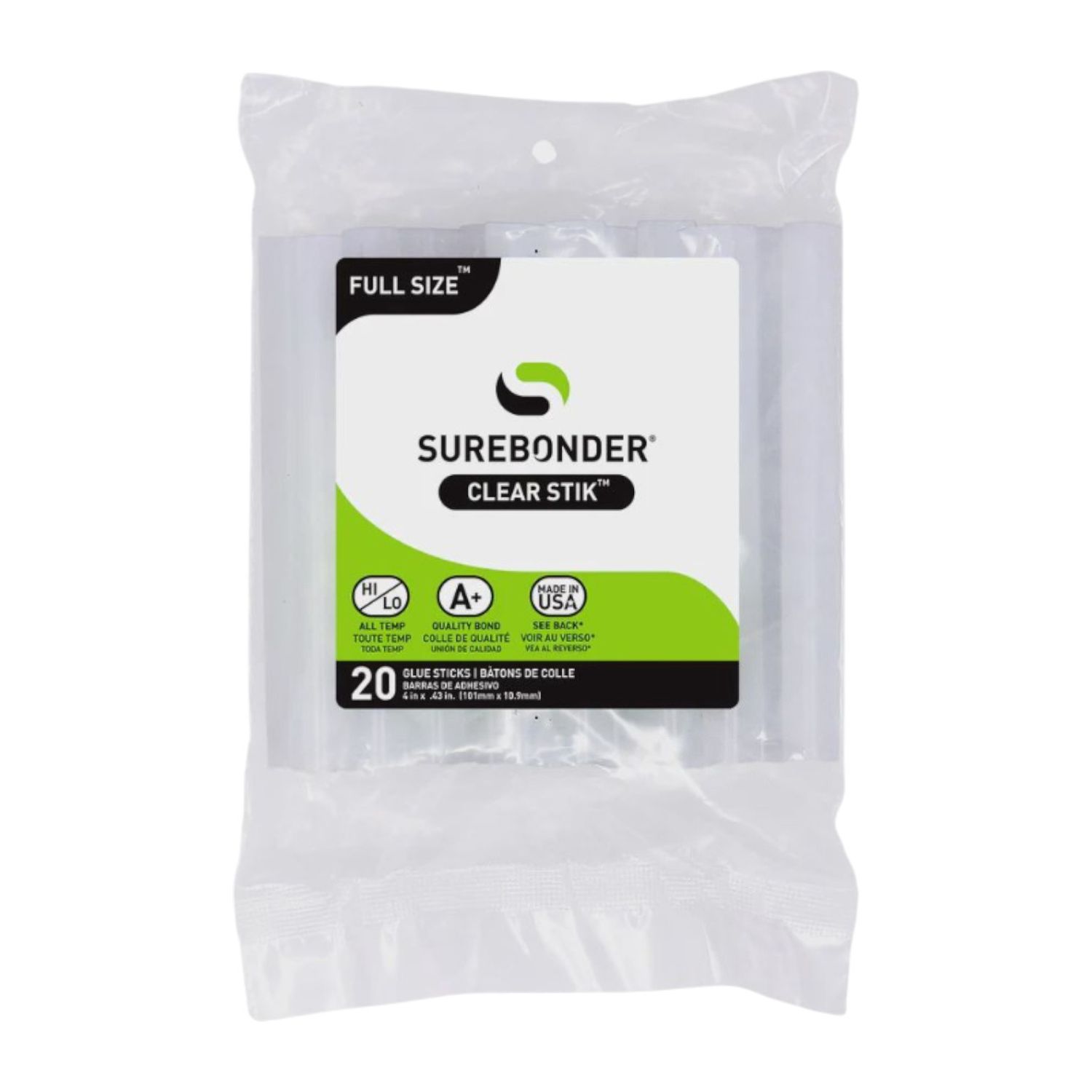 20pc 4" Full Size Hot Glue Sticks Clear