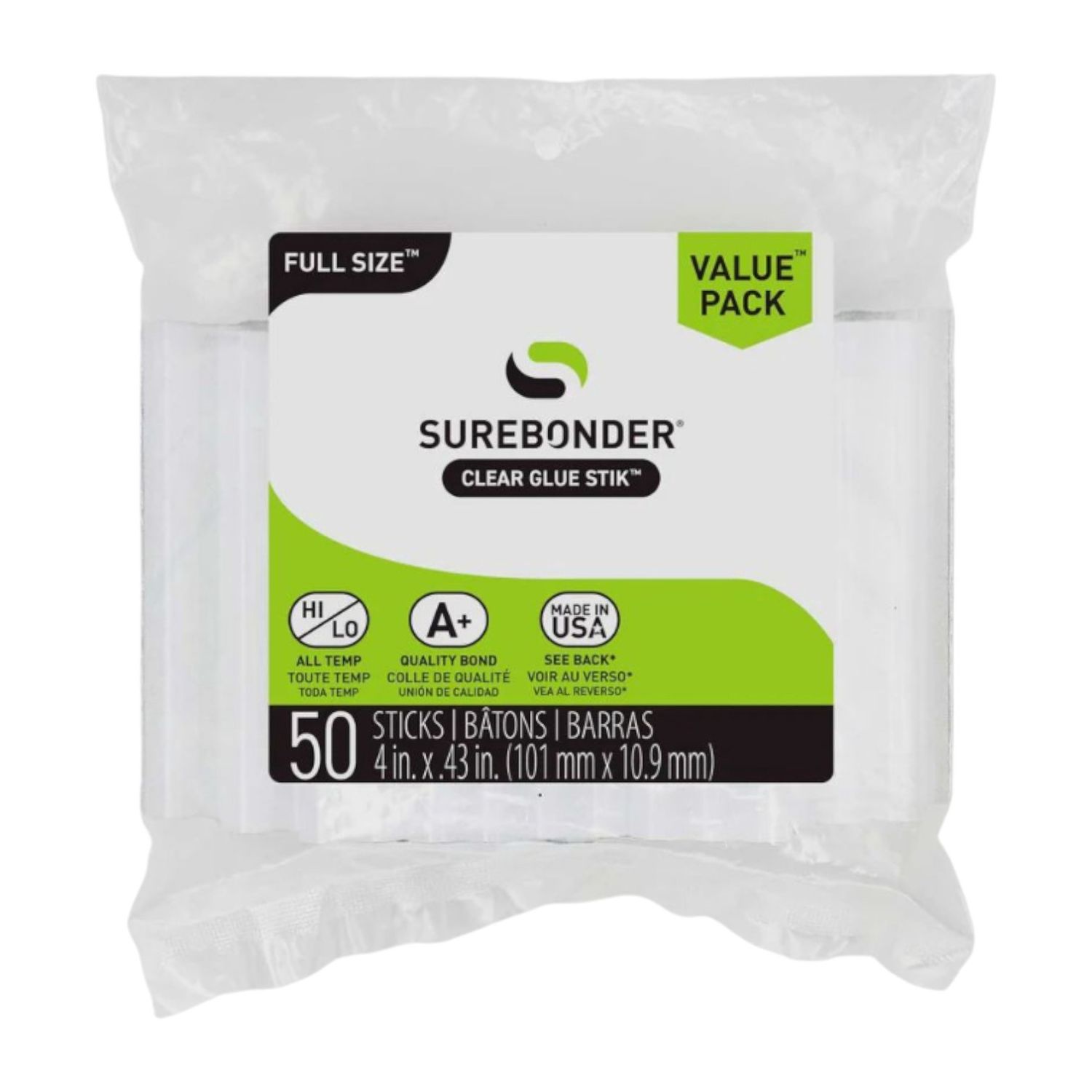 50pc 4" Full Size Hot Glue Sticks Clear