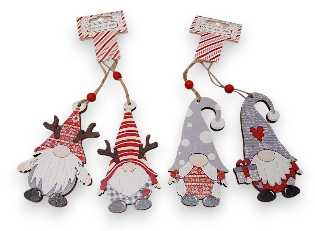 2pc 3.5" Wooden Gnome Ornament Assorted