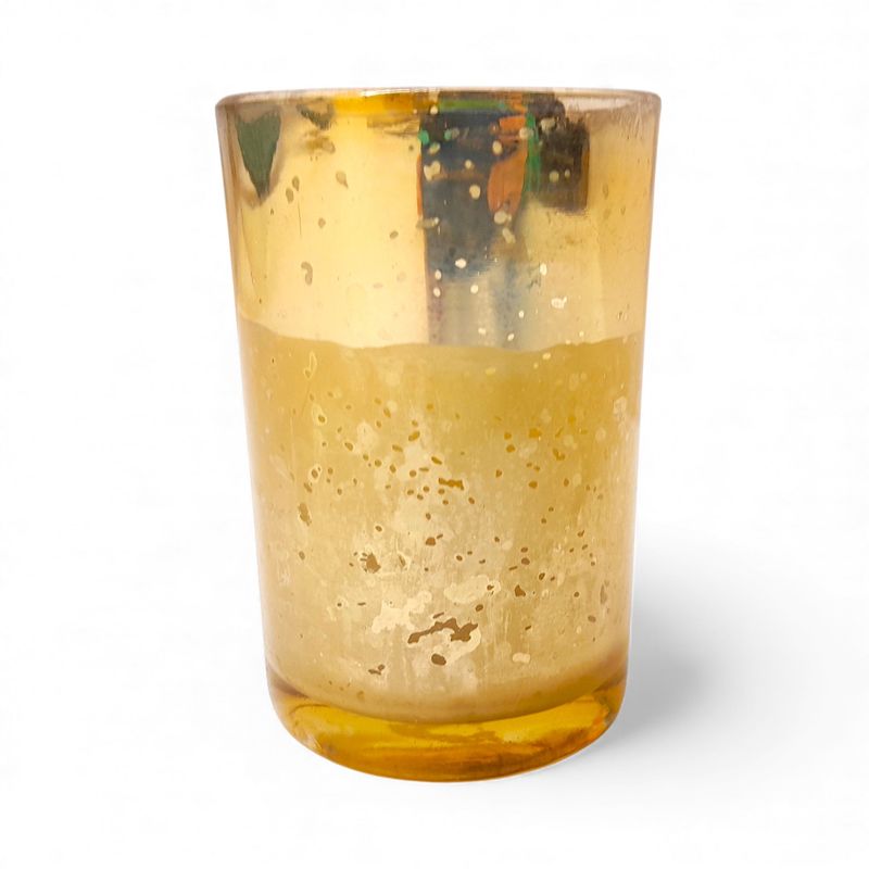 *3.5″x2.5″ Mercury Glass Wax Filled Votive Gold  (As-Is)