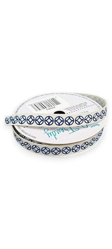 *3/8"x4yd Circles Grosgrain Ribbon Cream Navy