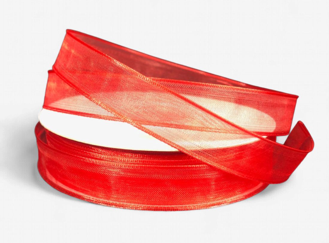 5/8"x25yd Wired Sheer Ribbon Red