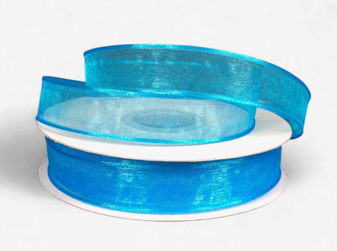 5/8"x25yd Wired Sheer Ribbon Turquoise