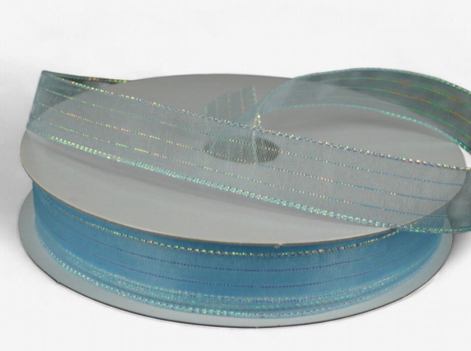 5/8"x50yd Sheer Metallic Stripe Light Blue/Iridescent