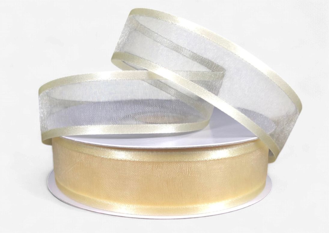 7/8"x25yd Satin Edge Sheer Ivory