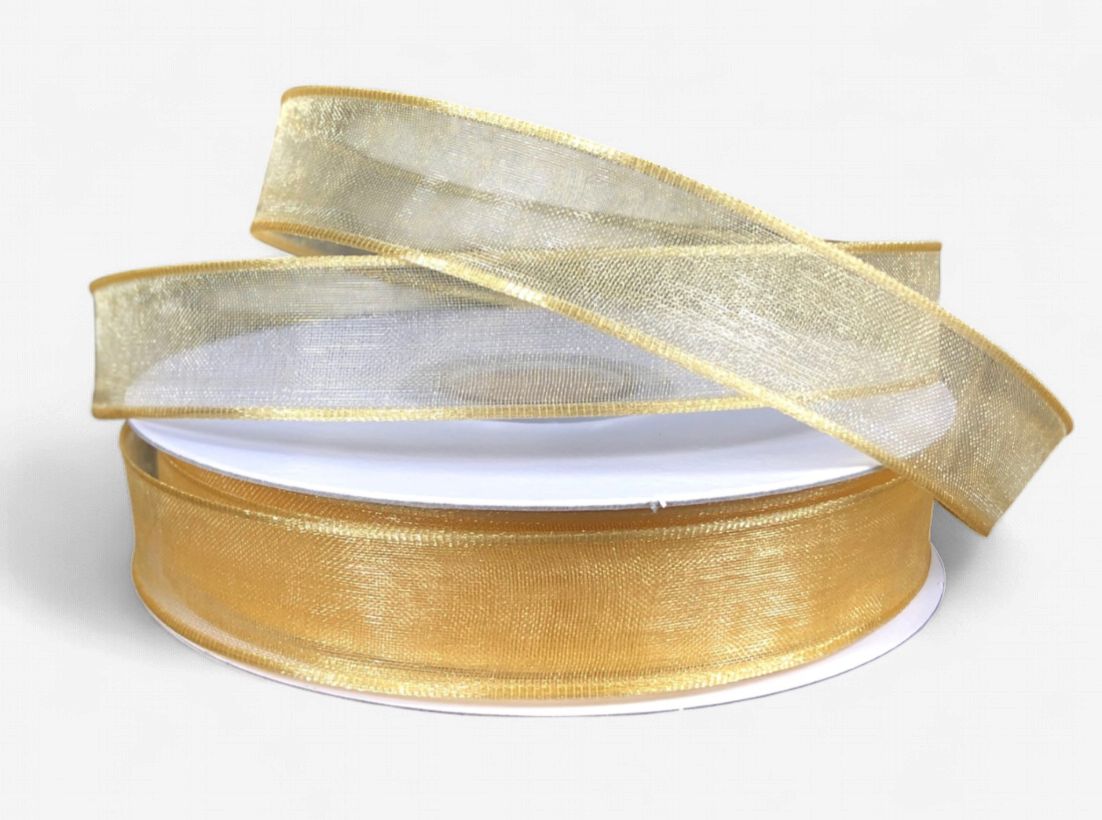 5/8"x25yd Wired Sheer Ribbon Light Gold