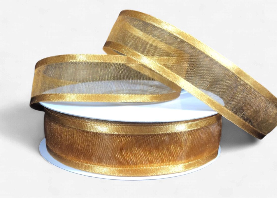 7/8"x25yd Satin Edge Sheer Gold