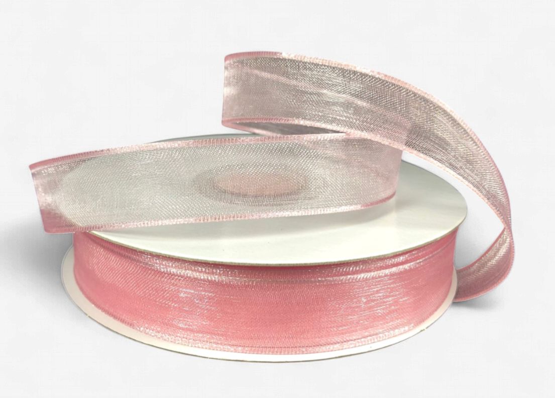 5/8"x25yd Wired Sheer Ribbon Light Pink