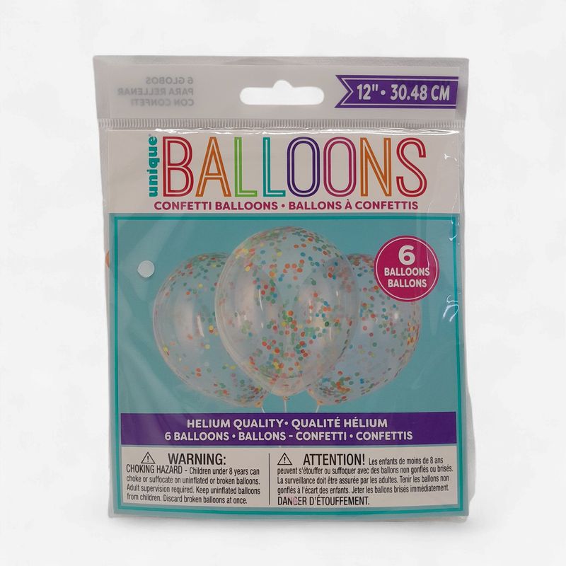 6pc 12" Balloon w/Confetti Multi