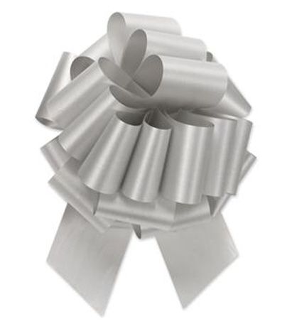 Flora Satin Pull Bow 8"x20 Loops Silver (2-1/2" Ribbon)